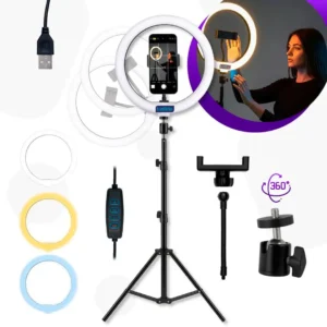Ring Light 26 cm USB + Tripé 2,10m e 3 Cores